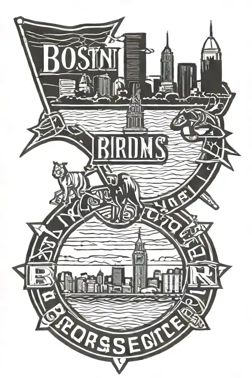 Boston Massachusetts skyline, Boston bruins logo, Broyer last name under bruins logo,   tattoo design idea