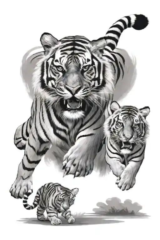 tiger with cub tattoo design idea