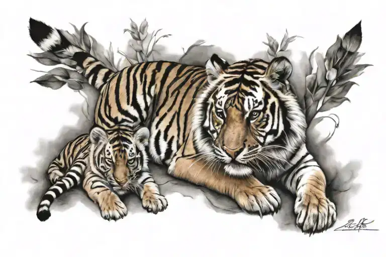 tiger with cub tattoo design idea