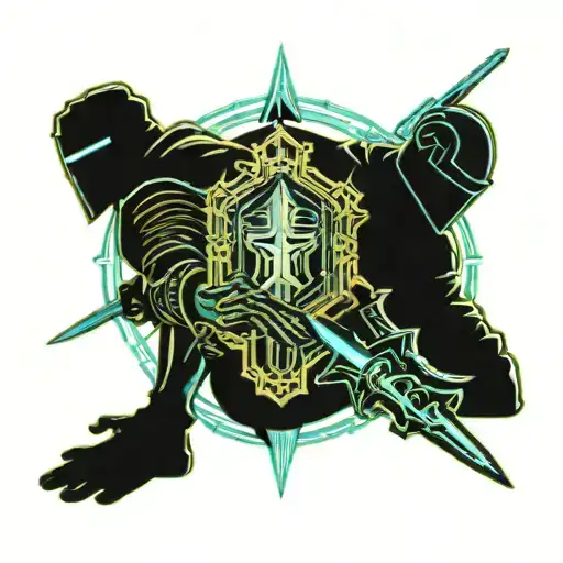 a knight chopping a cops head tattoo design idea