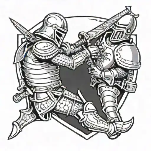 a knight chopping a cops head tattoo design idea