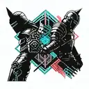 a knight chopping a cops head tattoo design idea