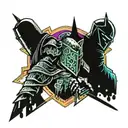 a knight chopping a cops head tattoo design idea