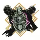 a knight chopping a cops head tattoo design idea