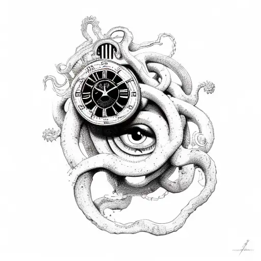 broken Medusa with clock tattoo design idea