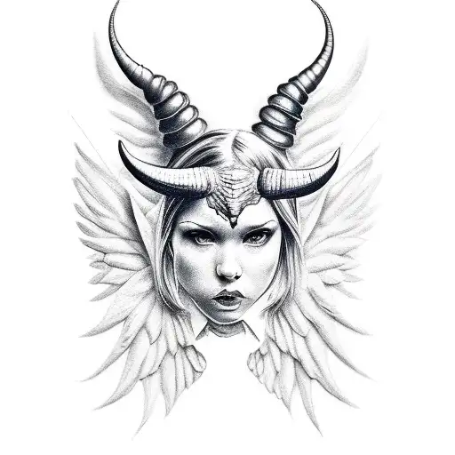 baby with horn and devil wings tattoo design idea