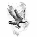 A majestic eagle soaring through a musical staff, representing the client's love for music and freedom. tattoo design idea