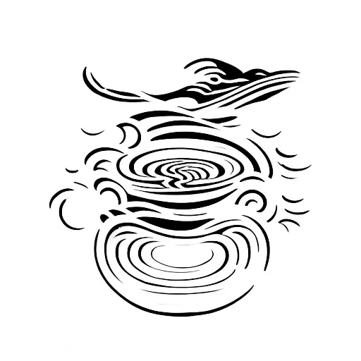 A minimalist tattoo of a surfboard floating on a wave tattoo design idea