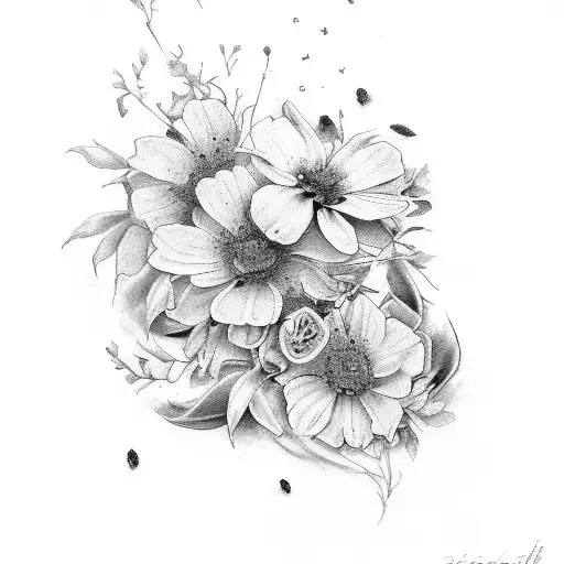 july, september, and december birth flowers tattoo design idea