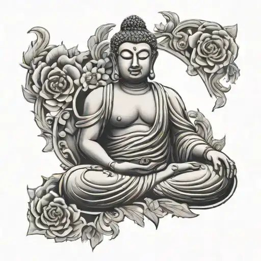 buddha stomach piece tattoo design idea