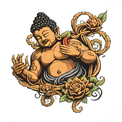 buddha stomach piece tattoo design idea