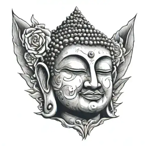 buddha face  stomach piece tattoo design idea