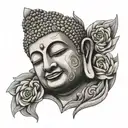 buddha face  stomach piece tattoo design idea