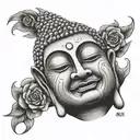 buddha face  stomach piece tattoo design idea