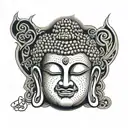 buddha face  stomach piece tattoo design idea