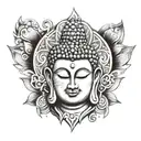 buddha face  stomach piece tattoo design idea