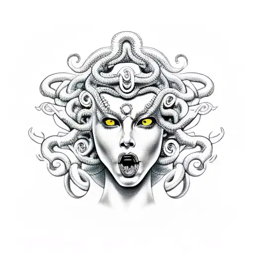 Medusa with evil eyes and her tongue out tattoo design idea