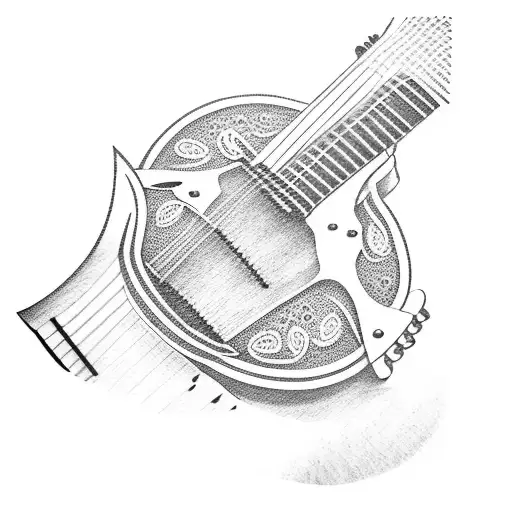 guitar with tree tattoo design idea