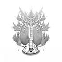 guitar with tree tattoo design idea
