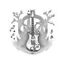 guitar with tree tattoo design idea