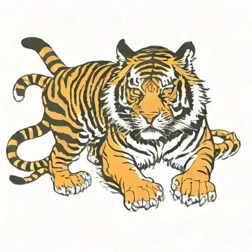 tiger full body. aggressive looking. colour  tattoo design idea