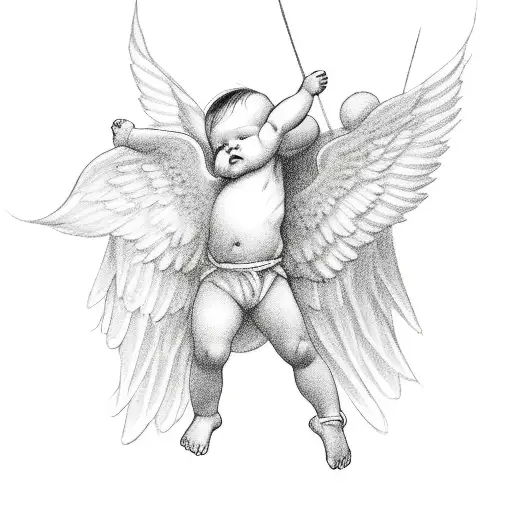baby angel with wings tattoo design idea