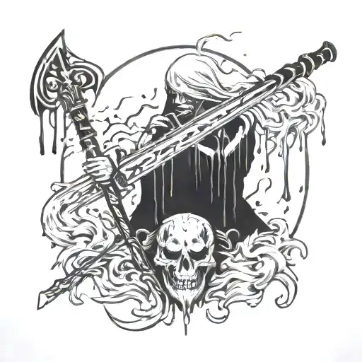 G59 with a scythe dripping blood  tattoo design idea