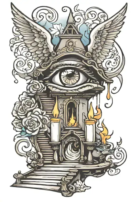 Crying eye candle stairs to heaven angels tattoo design idea