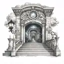 Crying eye candles lit up on the stairs to heaven heaven gate clouds welcoming angels  tattoo design idea