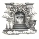 Crying eye candles lit up on the stairs to heaven heaven gate clouds welcoming angels  tattoo design idea