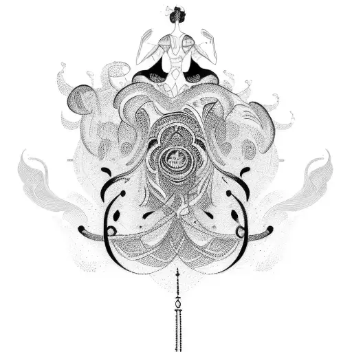 A graceful dancer surrounded by swirling words representing different styles of writing tattoo design idea