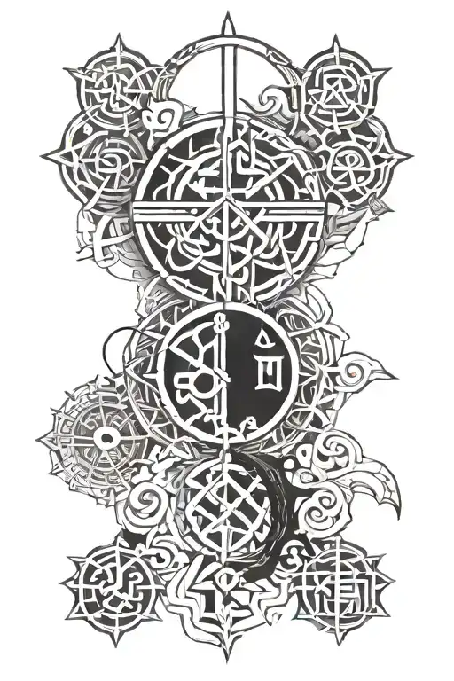 runic symbols life and death tattoo design idea