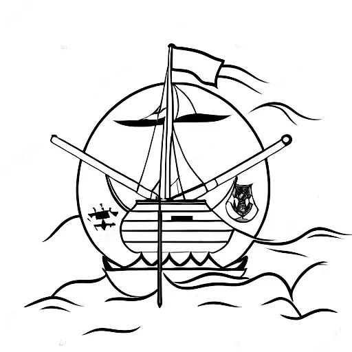 boat in ocean with portugal and angola flag tattoo design idea