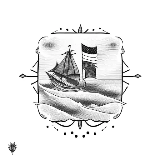 Boat in ocean with portugal and angola flags tattoo design idea