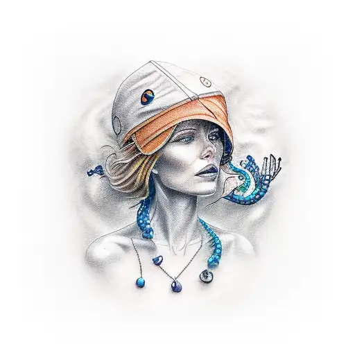 sailing marine life salt life woman steong mother  tattoo design idea