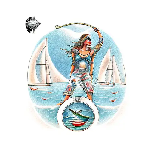 sailing marine life salt life woman steong mother  tattoo design idea