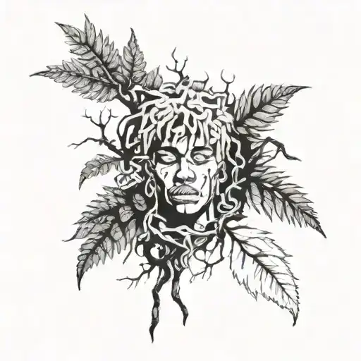 Combine xxxtentacion's album cover art with poison trees in a blackwork half-sleeve design tattoo design idea