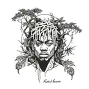 Combine xxxtentacion's album cover art with poison trees in a blackwork half-sleeve design tattoo design idea