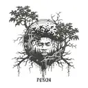 Combine xxxtentacion's album cover art with poison trees in a blackwork half-sleeve design tattoo design idea