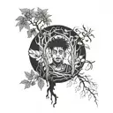 Combine xxxtentacion's album cover art with poison trees in a blackwork half-sleeve design tattoo design idea