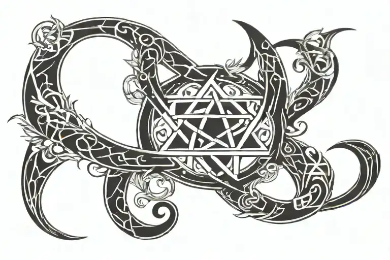 infinity symbol with pentagrams inside  tattoo design idea