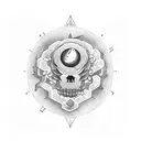 mapa mundia, con una veleta y una brujula tattoo design idea