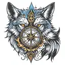 wolf and compass tattoo design idea