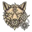 wolf and compass tattoo design idea