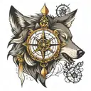 wolf and compass tattoo design idea