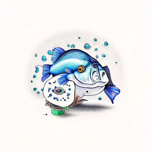 a fish in a mushroom  tattoo design idea