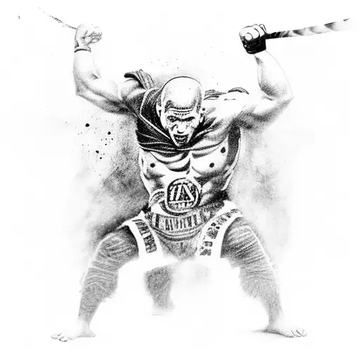 A detailed black and grey tattoo of a luta scene, capturing the intensity and determination of a fighter. tattoo design idea