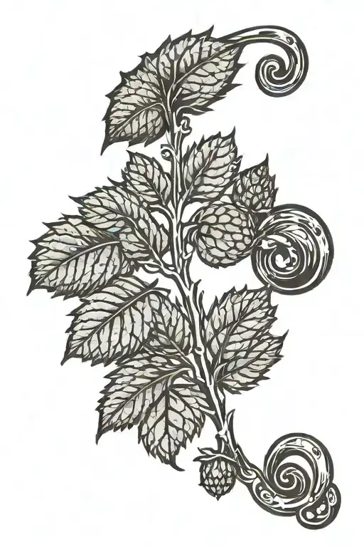 single eighth note made from hops, round part is hops bud  tattoo design idea