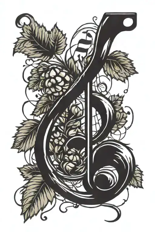single eighth musical note made from hops, round part is hops bud  tattoo design idea