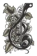 single eighth musical note made from hops, round part is hops bud  tattoo design idea
